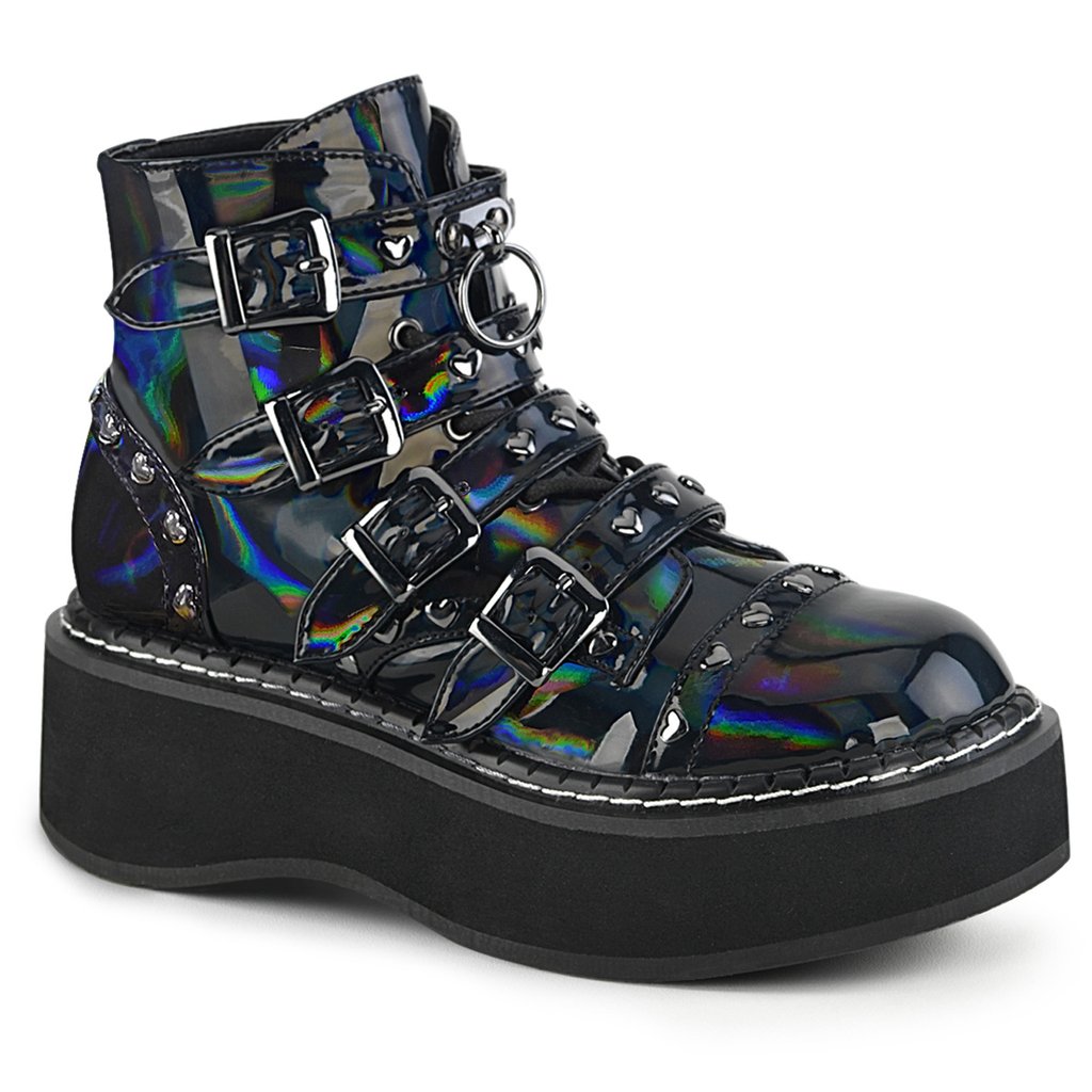 Bottines Demonia Emily 315 Hologramme Vegan Cuir Femme - Noir 69758-CNHE